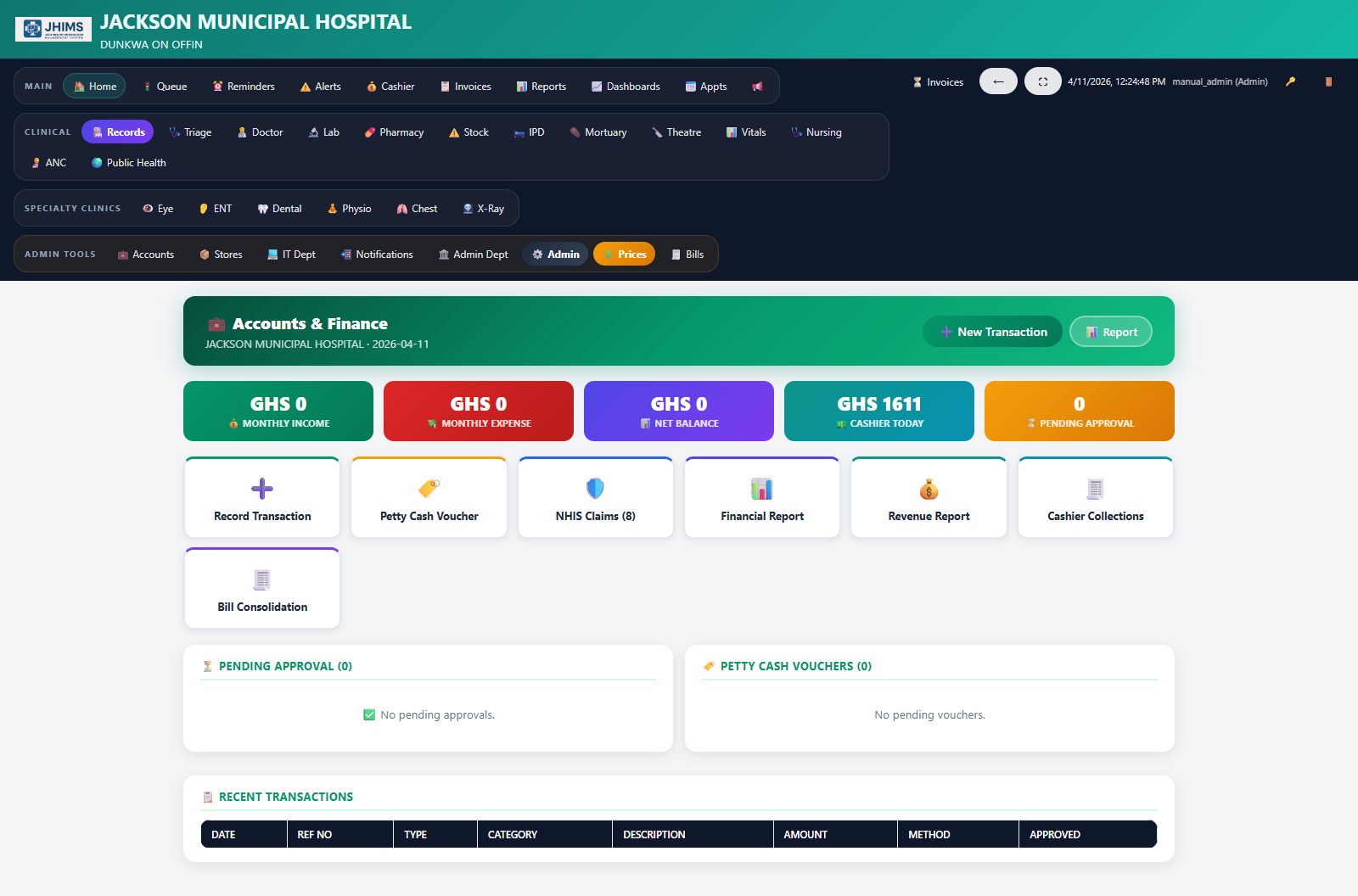 JHIMS accounts dashboard
